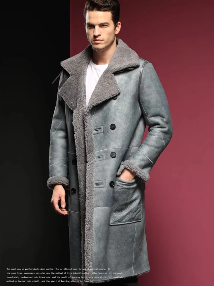 Black Mens Real Sheepskin Leather Jacket WHITE Shearling Collar