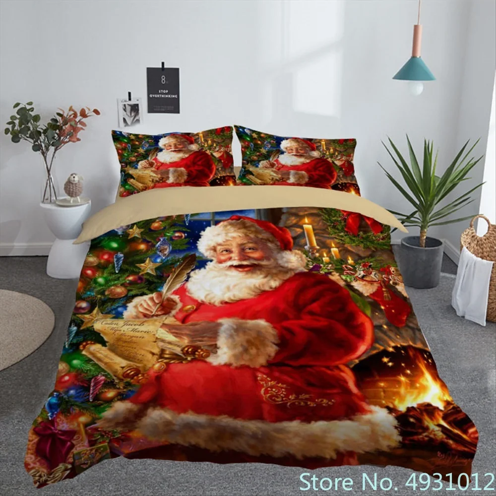 

2023 3D Printed Merry Christmas Bedding Set Queen/Twin/King Size Christmas Decoration Home Bedclothes with Bedding Pillow