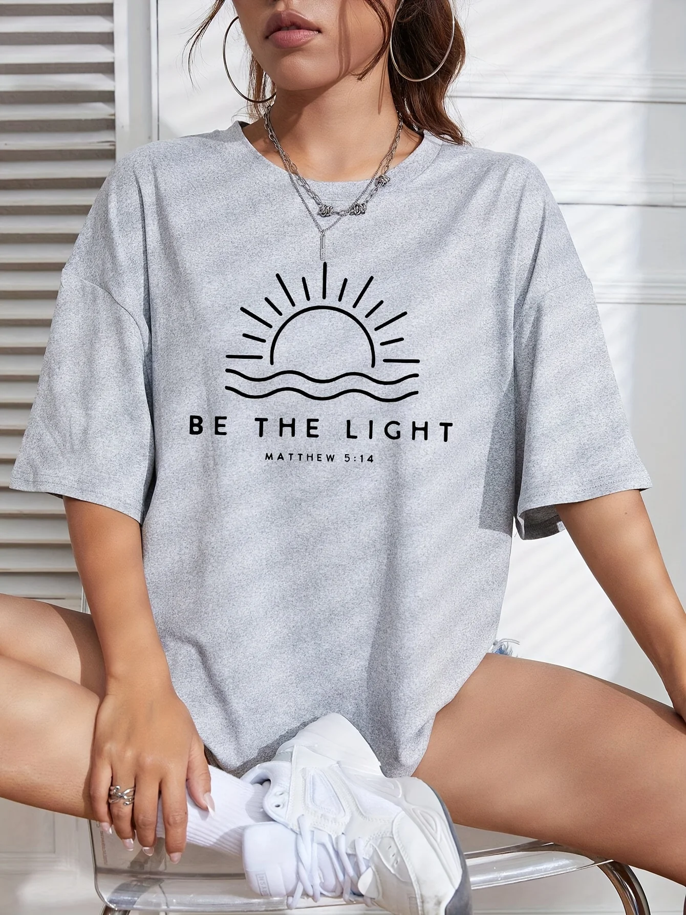 

Women's Sun Graphic Loose Sports T-shirt - Round Neck Running Casual Activewear Top