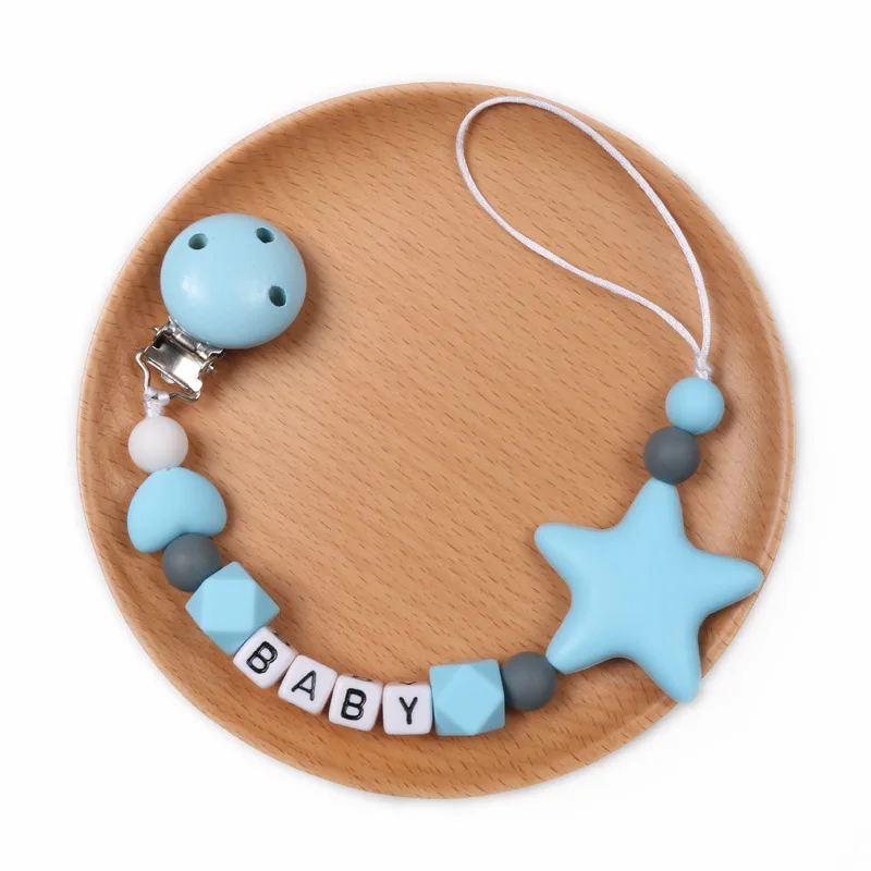 Personalized Name Pacifier Clips Nipple Holder Chain Star Heart Silicone Teething Beads Baby Shower Gift