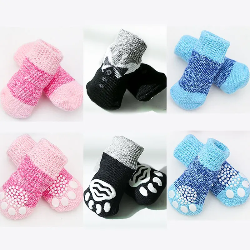 4pcs/Set Non-slip Pet Socks Winter Warm Elastic Socks