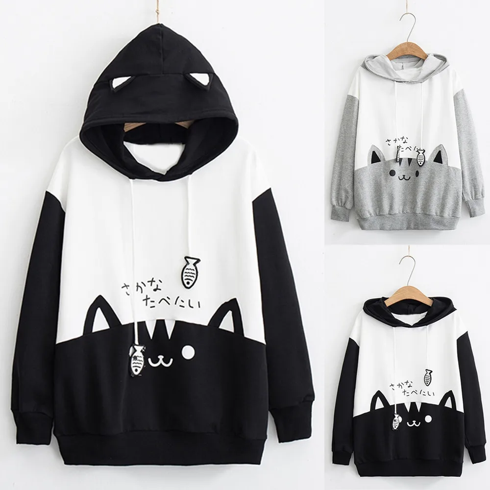 

Kawaii cartoon printed Neko Cat Women Hoodie Pullover Lolita Junior Cute Ear Hoodies Student Girls School Anime Hip Hop clothes