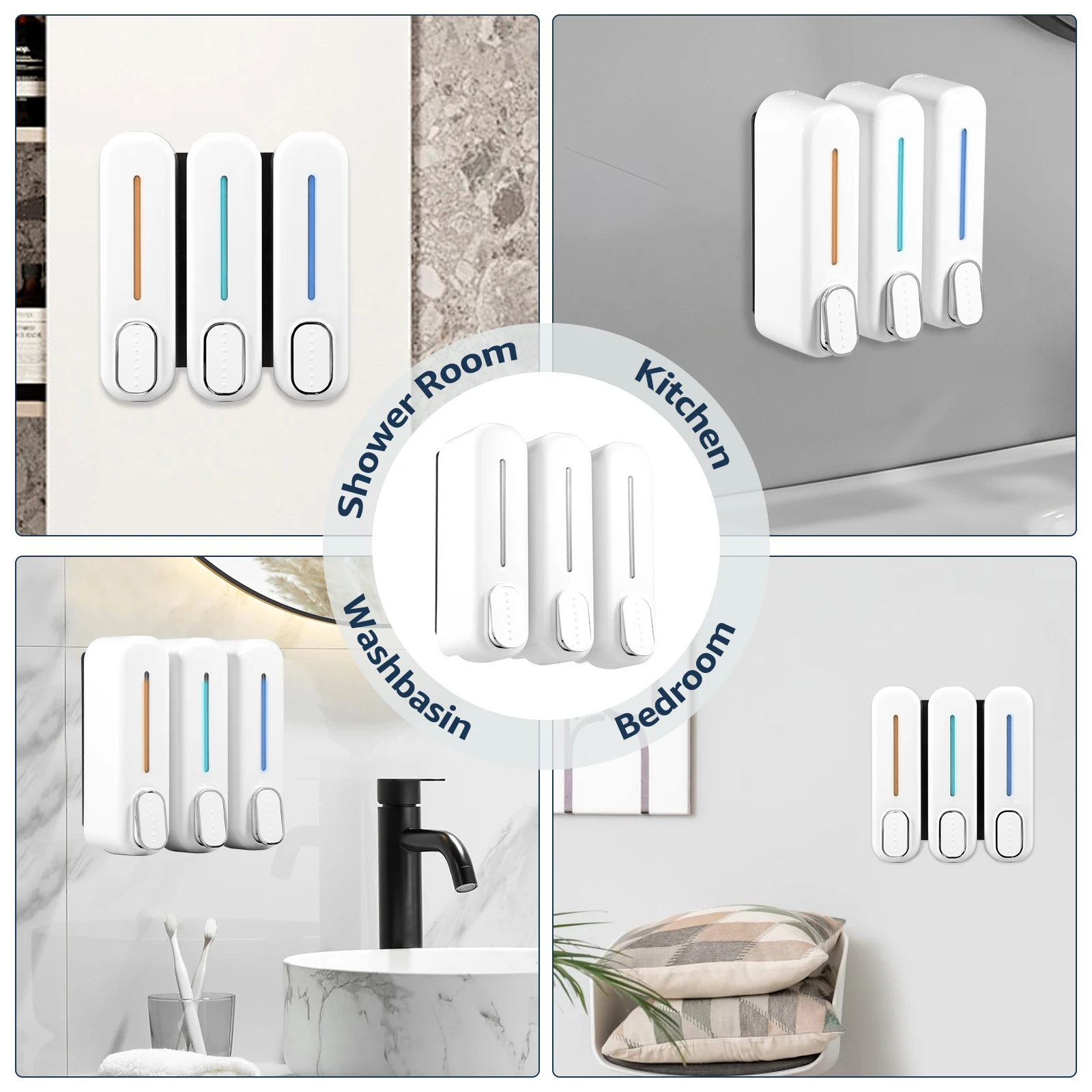 Wall Mounted Soap Dispenser 3 Chamber Shampoo Shower Gel Dispenser Detergent Container Family Hotel Bathroom Accessories soap dispenser soap pump soap dispenser head wall mounted dispenser