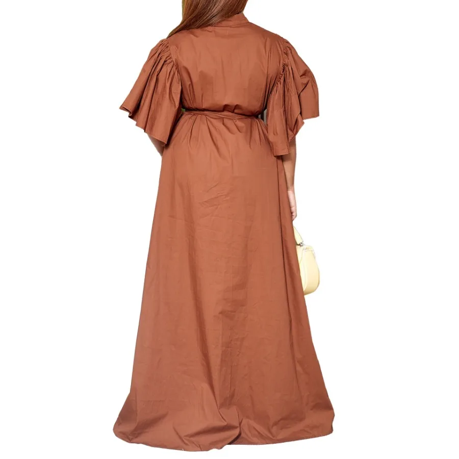 Robe de soirée longue en satin pour femme, robe d'été maxi, col rond bohème, manches chauve-souris, robe éducative, grande taille, 3XL, mode, été, 3/4