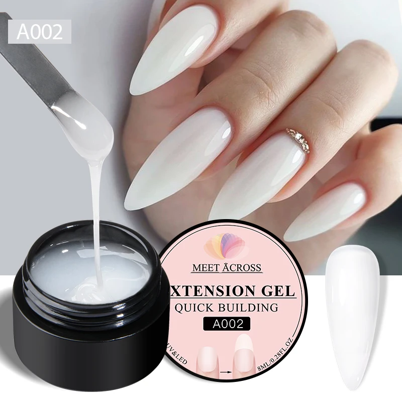 

MEET ACROSS 8ml Milk White Quick Extension Gel Nail Polish Clear Nude Pink Semi Permanent Nail Art UV LED Gel Varnish Manicure