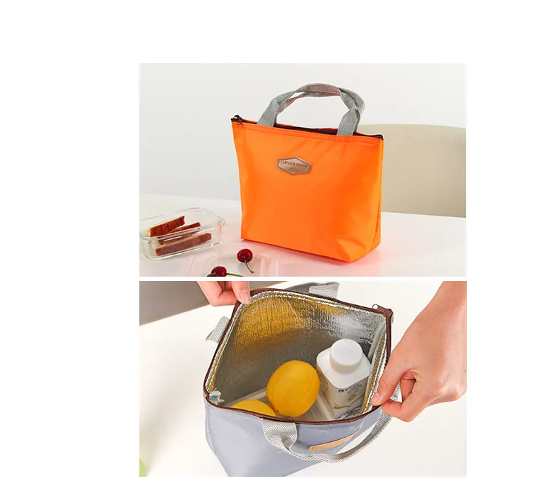 Lunch Box Camping Picnic Bag Lunch Bag Solid Color Portable Insulated Refrigerated  Cold Food Bag