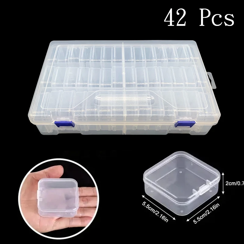Storage Box Diamond Painting Storage Box Storage Container Plastic Storage Box Storage Bag 42PCS Square Storage Box Pearl Bead Diamond Painting Drills Storage Box Medicine Organizer with Accessories Classification Box