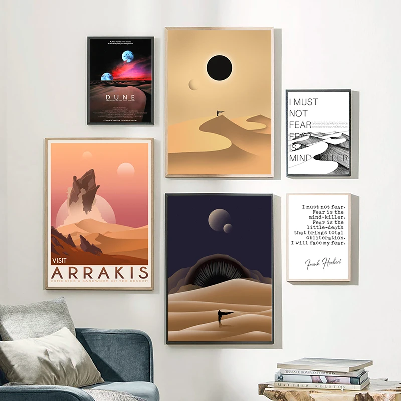 Stampe Di Duna Di Array Frank Herbert Poster Da Viaggio Retrò Immagini Di Libri Di Fantascienza Litany Dune Quote Canvas Painting Wall Decor