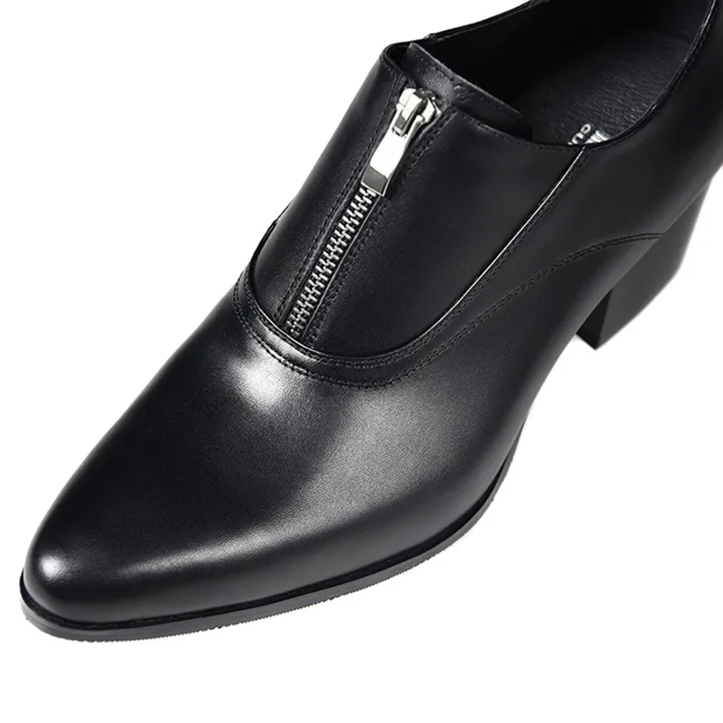 New Elevator Shoes for Men Heel Shoes Formal Leather Brown Men Loafers Dress Fashion White Mens Heightening Shoe