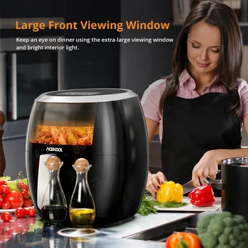 Friggitrice ad aria, forno Airfryer 8QT con finestra di visualizzazione Fornello senza olio con display digitale 8 preimpostazioni di cottura Lavabile in lavastoviglie nero 1