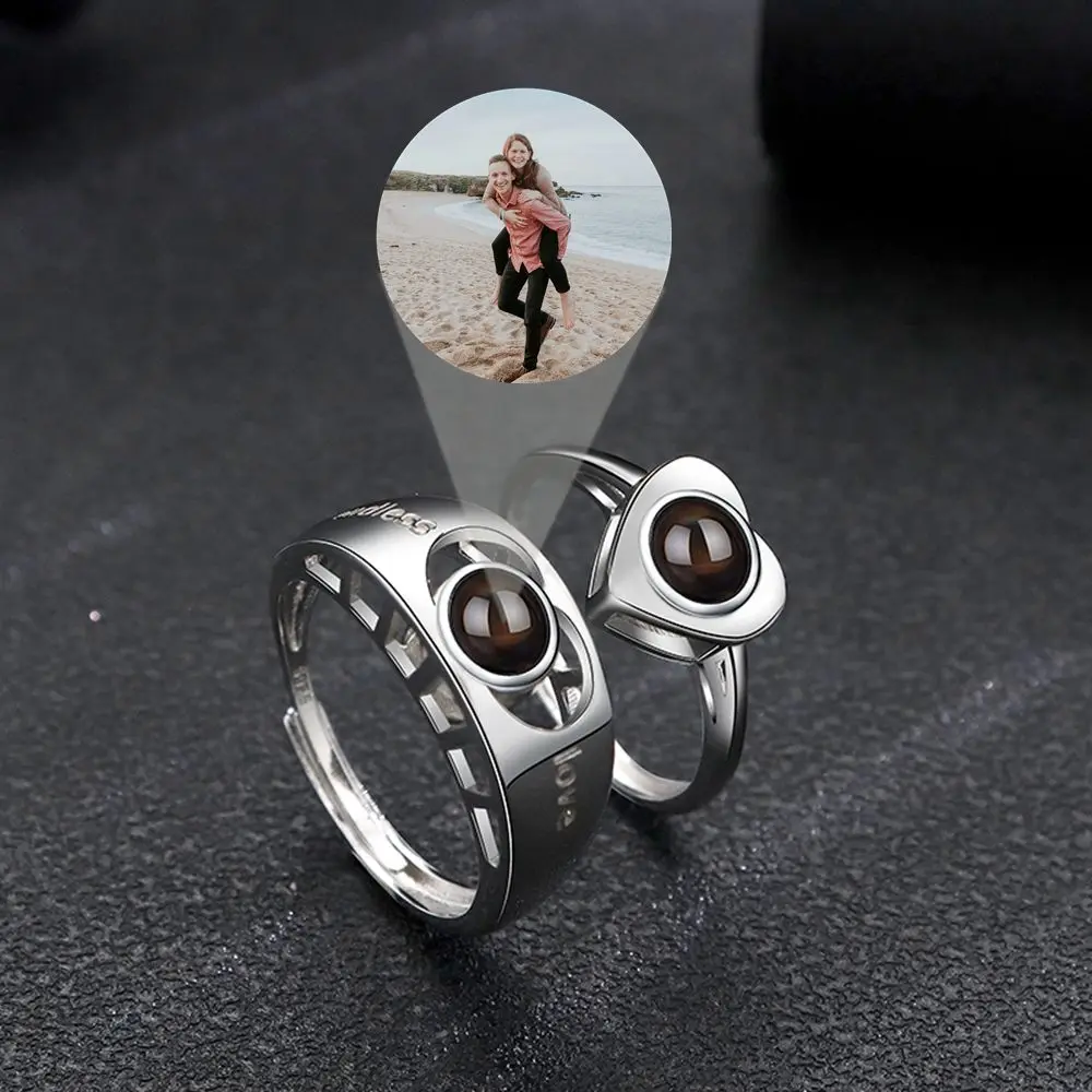 Customized Ring Projection Photo Rings for Women Couple Jewelry Round Heart Mens Family Wife Girl Wedding Personalized Gifts