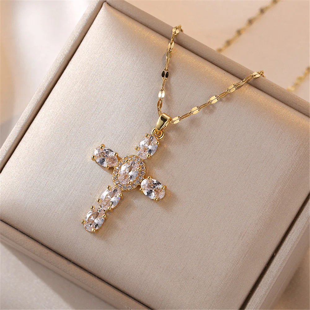 Collier Vintage Avec Pendentif Croix Beige Et Or - Parfait état, Unisexe