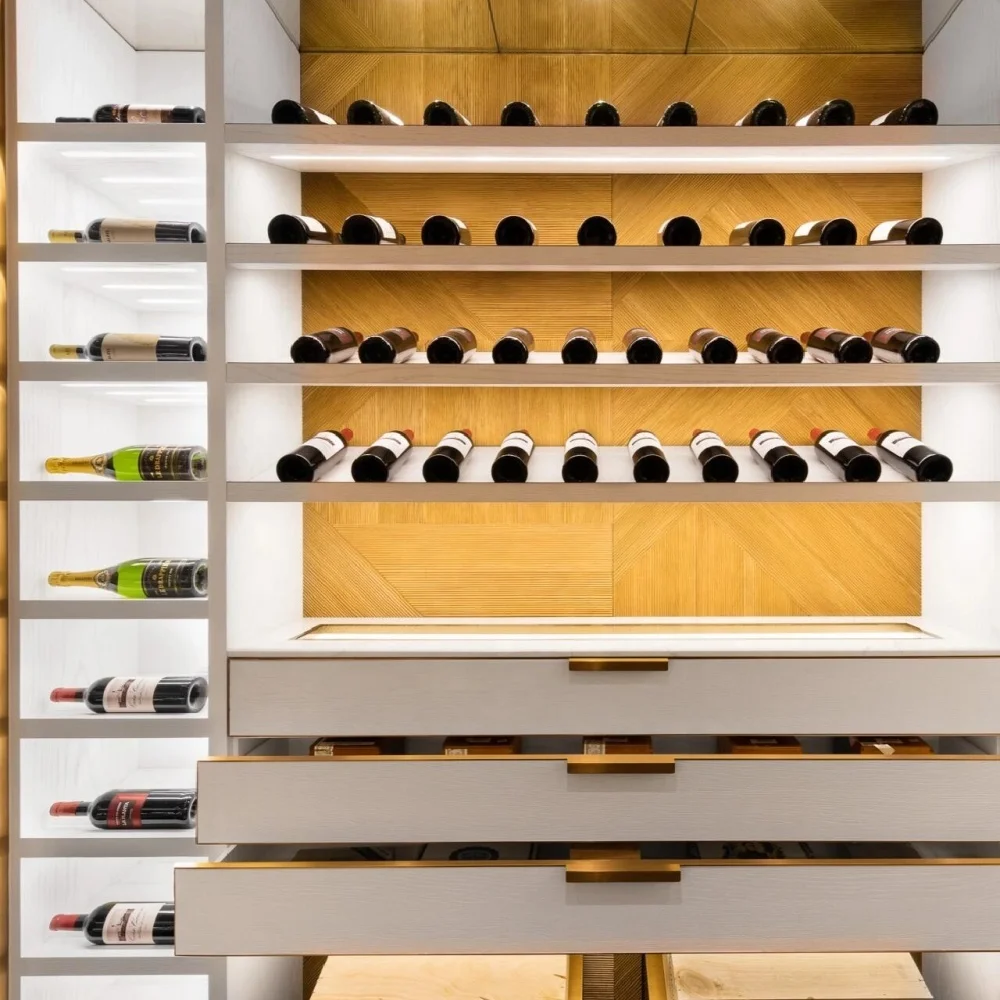 Whitewood Walk-in Wine Rack with Drawers, Modern Minimalist Color Display Cabinet, Wine Storage Room Cellar