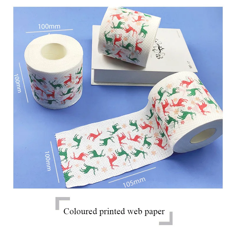 Christmas Pattern Tissue Printing Roll Toilet Paper New Year Festival Gift Creative Napkin for Diningroom Livingroom And Kitchen