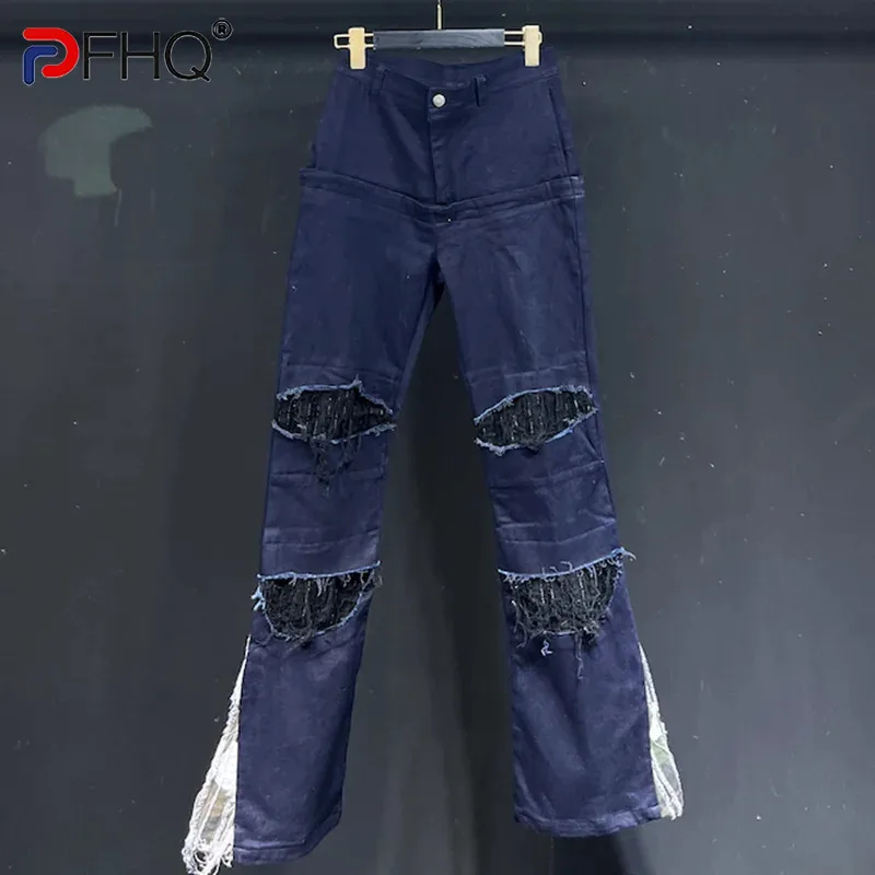 

PFHQ Men's American Jeans High Waist Worn Out Wearproof Cool Fashion Male Versatile New Straight Denim Trousers Summer 21Z4442