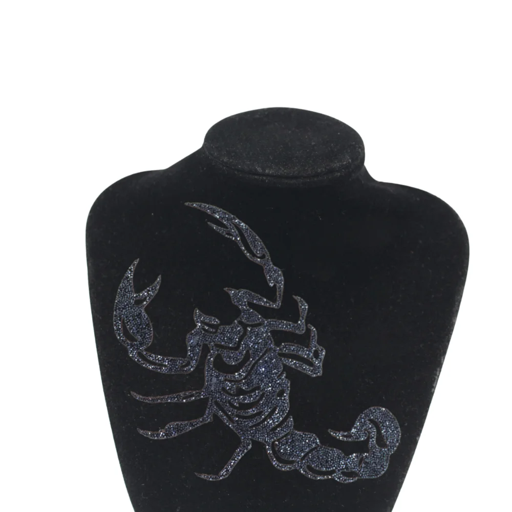 Coole schwarze Skorpion-Kristall-Applikations-Abziehbilder für DIY-Kleidung, Tasche, Punk-Stil, Tier-Aufbügelstoff, Basteldekoration, YHX002 – Detail 2
