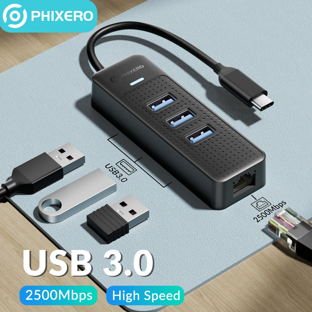Phixero Adattatore Ethernet Usb 1000/Mbps Usb3.0 Hub Rj45 Lan Per Pc Portatile Xiaomi Mi Box Macbook Windows Usb-C Hub Scheda Di Rete