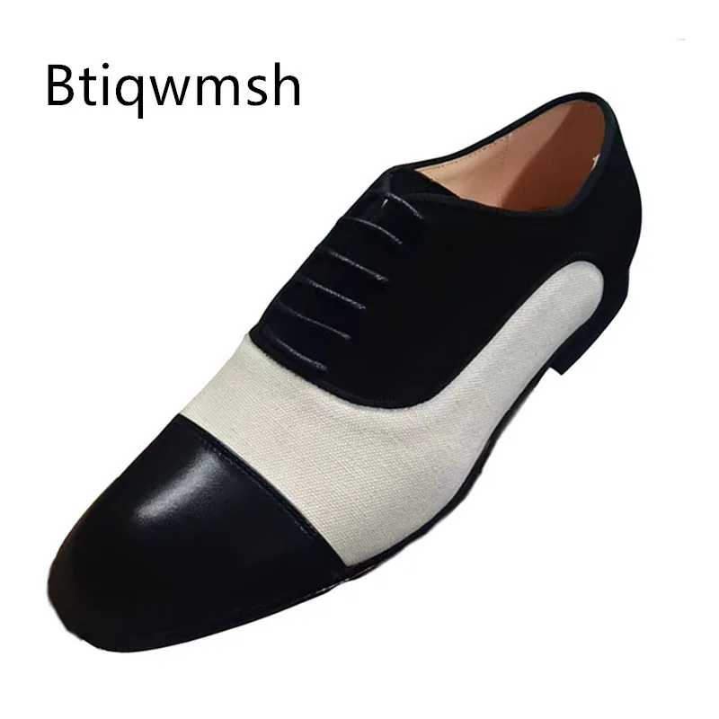 

Luxury Shoes Man Pointed Toe Black Beige Patchwork Lace Up Flats For Men Fashion Loafers