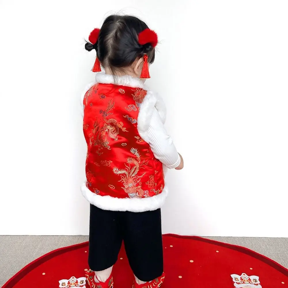 Fleece Girl Vest Coat Chinese Style Sleeveless Traditional Tank Tops Stand Collar Lightweight Kids Outfits Toddler