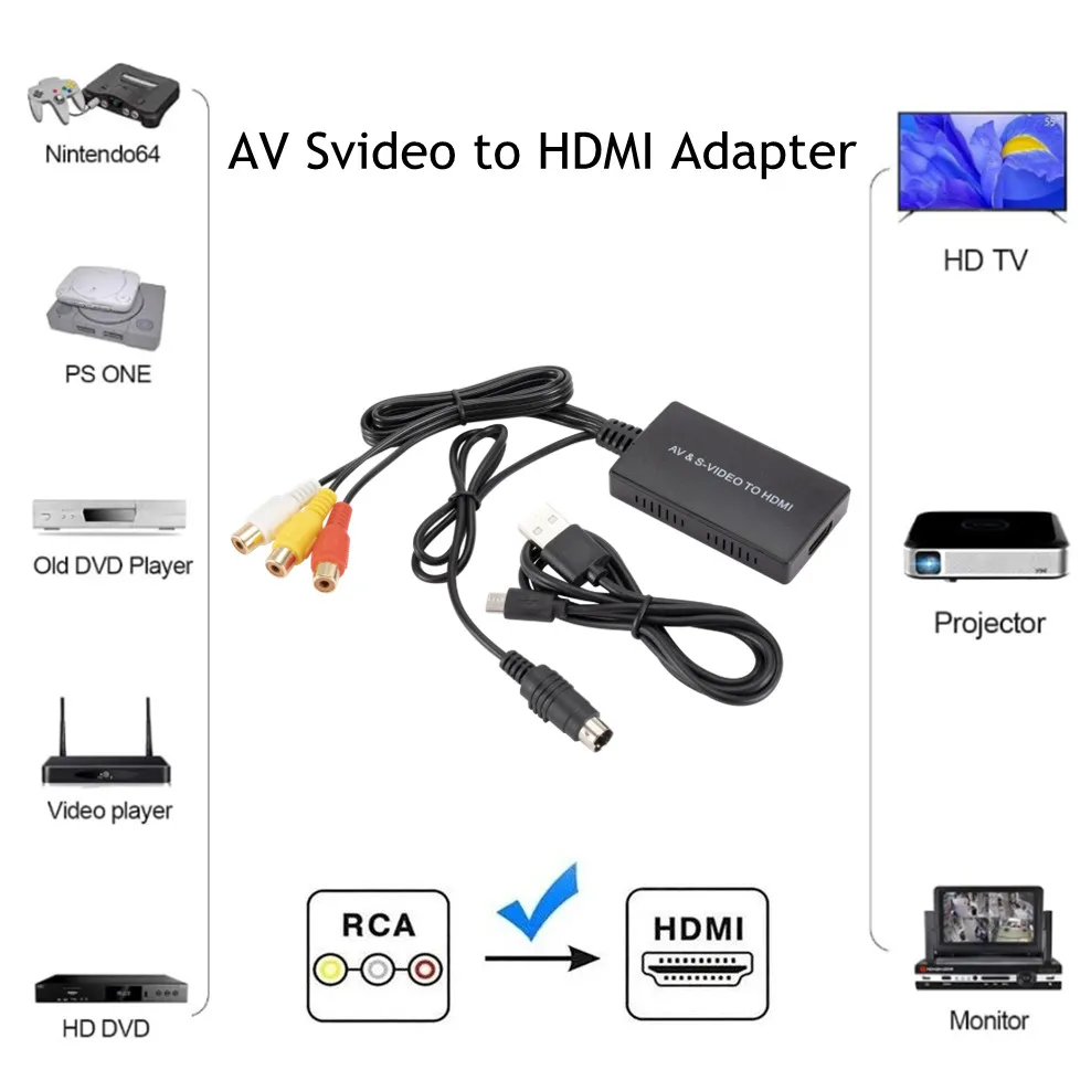 RCA /AV SVIDEO to HDMI-compatible Adapter For DVD HD TV STB Compatble With PS2/P