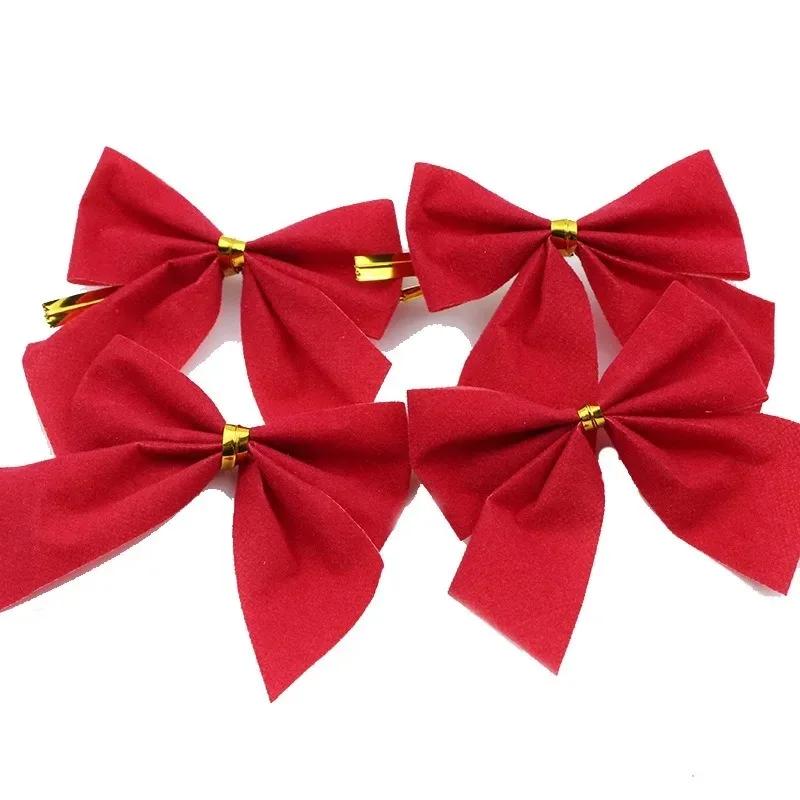 12/24/36Pcs Christmas Bow Red Gold Mini Xmas Tree Bowknot for Home Decoration wedding decor Navidad New Year Party DIY Gift