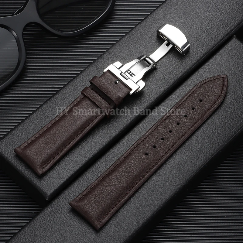 Cowhide Leather Watch Strap with Butterfly Clasp - Universal Fit