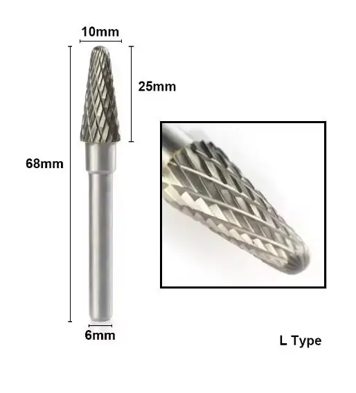 금속 나무 조각 조각 밀링 커터 핸드 파일에 대 한 6mm 생크 더블 컷 로타리 버 파일