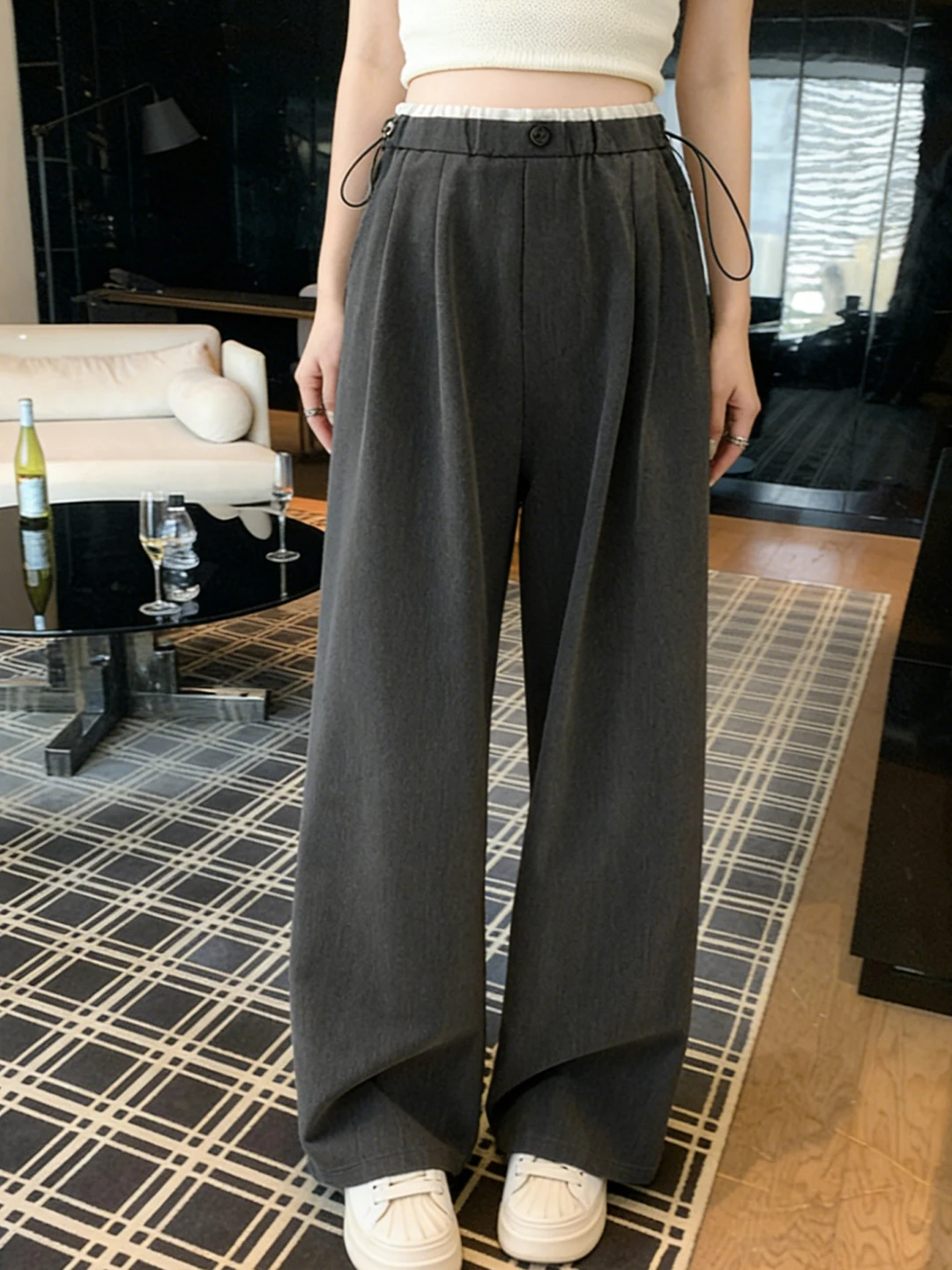 편안한 루즈핏 임산부 바지 봄 여름 얇은 와이드 레그 롱 팬츠 캐주얼 스트레이트 컷 나일론 소재 임산부에게 적합