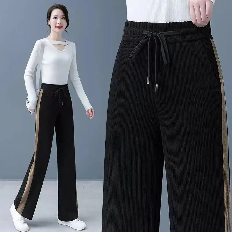 Semplicità All-match Autunno Inverno Pantaloni Donna Coulisse Tasca a contrasto di colore Elastico a vita alta Pantaloni dritti slim casual 6