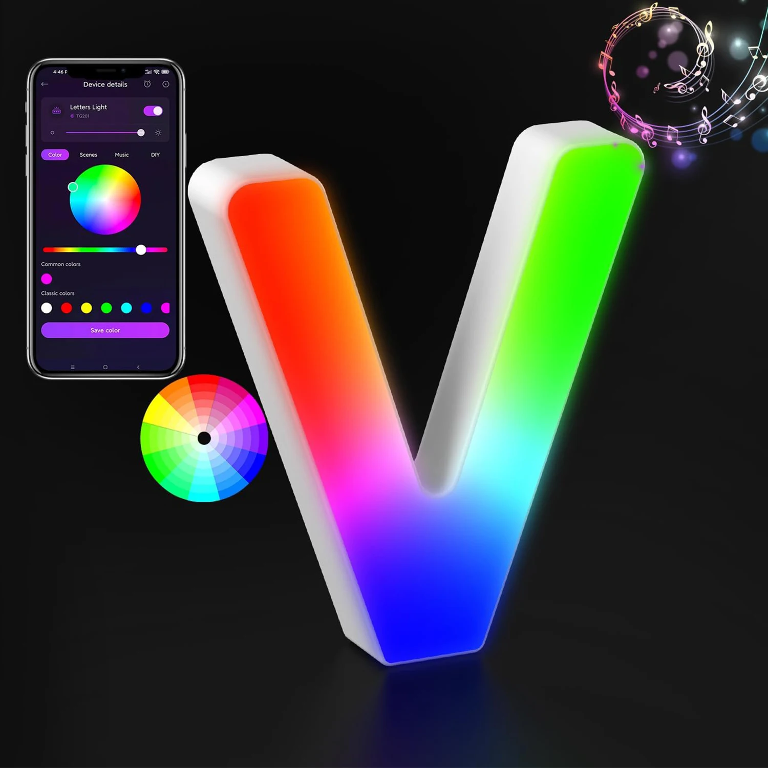 장식 RGB 문자 조명 선물 알파벳 DIY 장면 모드 LED 라이트 업 문자 사인 라이트 업 알파벳 램프, 야간 조명 문자 V