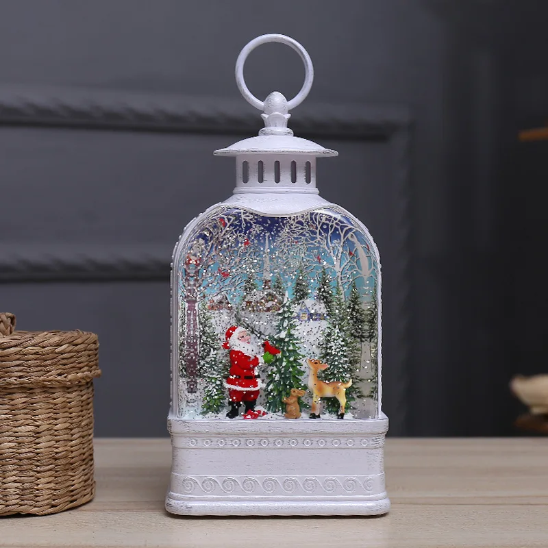 

Music box classical style interior water lamp lantern with music craftsmanship silver color Christmas father flat lantern white