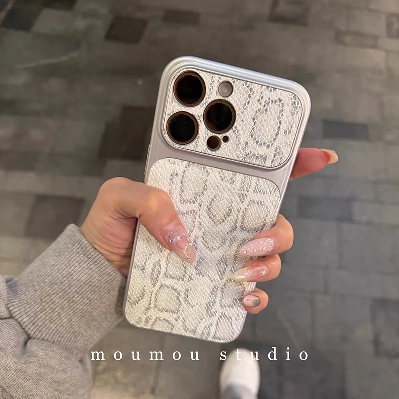 Premium White Textured Leather Shockproof Phone Case