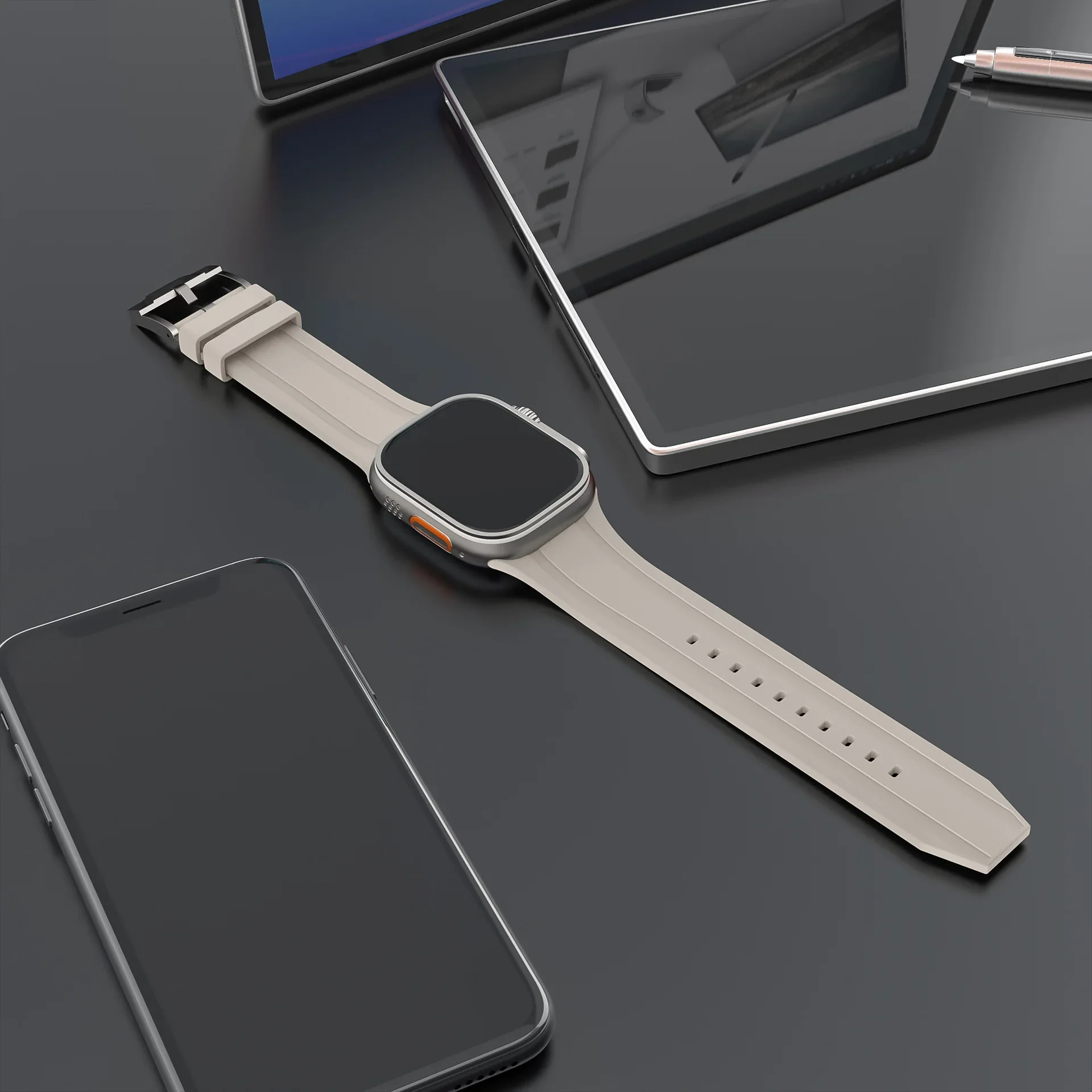 Genuine Fluororubber Strap For Apple Watch Ultra/2 49mm 9 8 7 45mm 41mm Sports Silicone Belt iWatch 6 5 4 se 44mm 40mm 42mm Band