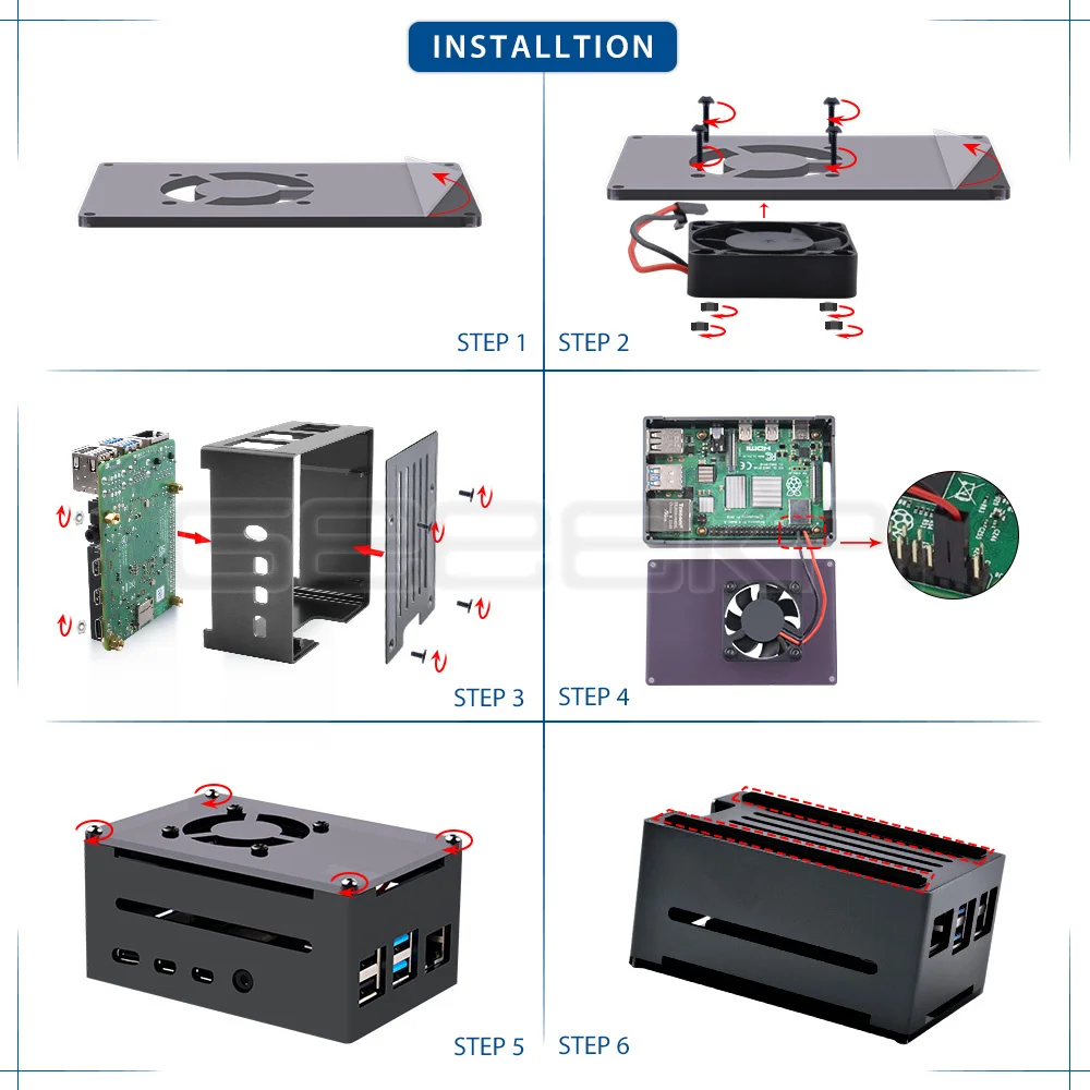 Geeekpi-raspberry pi 4b Case Suporta Chapéu Poe Ventilador 5v - Imagem 4
