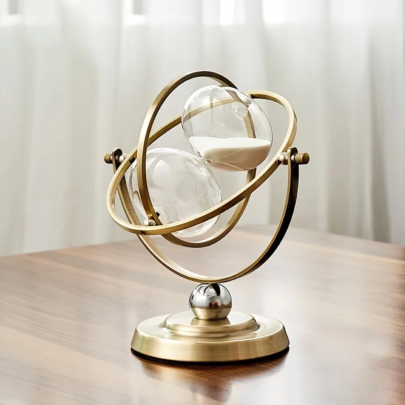 Clessidra Decorativa Con Ruota Panoramica - Timer In Vetro E PP Oro/Argento Per Scrivania