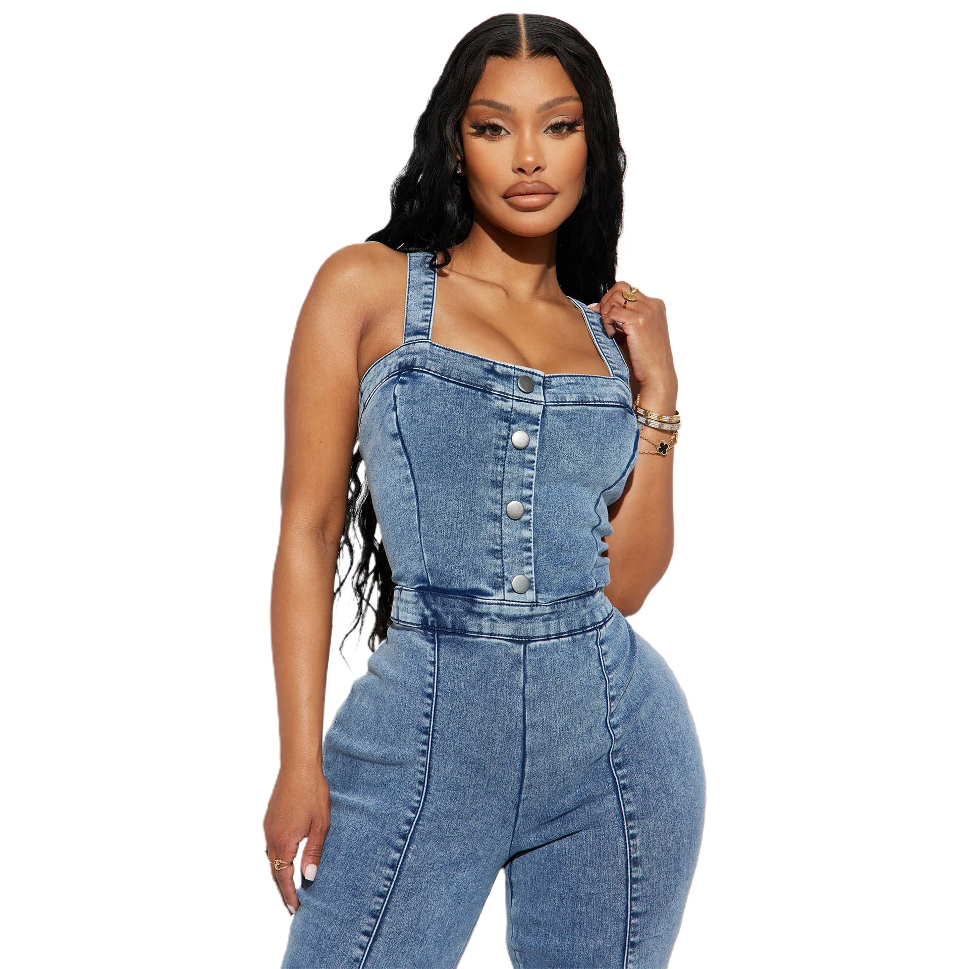 Short Jumpsuit With Single Strap Women Jeans Rompers Sexy Overalls