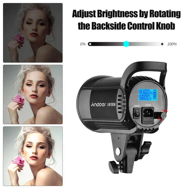 Andoer 100W Studio LED Video Light 5600K Dimmable Bowens Mount Continuous Light with Remote Control for Video Live Streaming 4