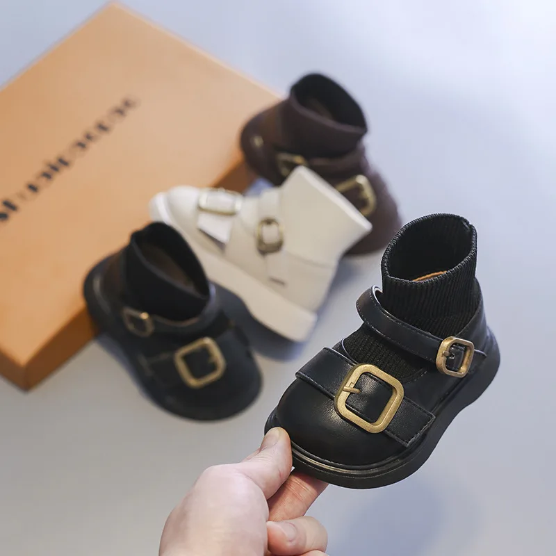 2022 Autumn Winter Baby Girls Boots Kids  Boots Infant Toddler Shoes Soft Bottom Outdoor Children Casual Knitted Boots