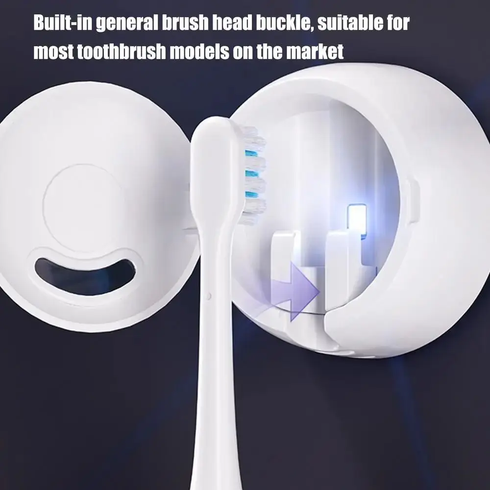 Wall Mounted 2 in 1 Toothbrush Holder Self-adhesive Self-Draining UV Light Toothbrush Cleaner Multifunctional Effective
