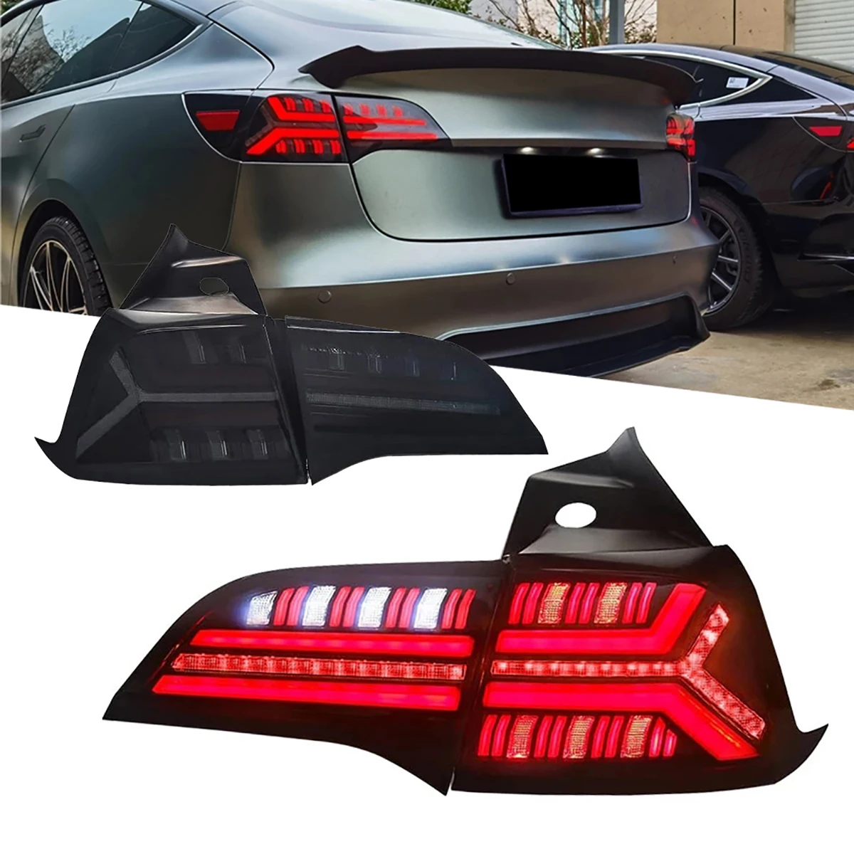 

Car Tail Lamp for Tesla Model 3 Model Y 2017 - 2022 LED Taillights Assembly Sequential Dynamic Turn Signal Dual Reverse Lamps