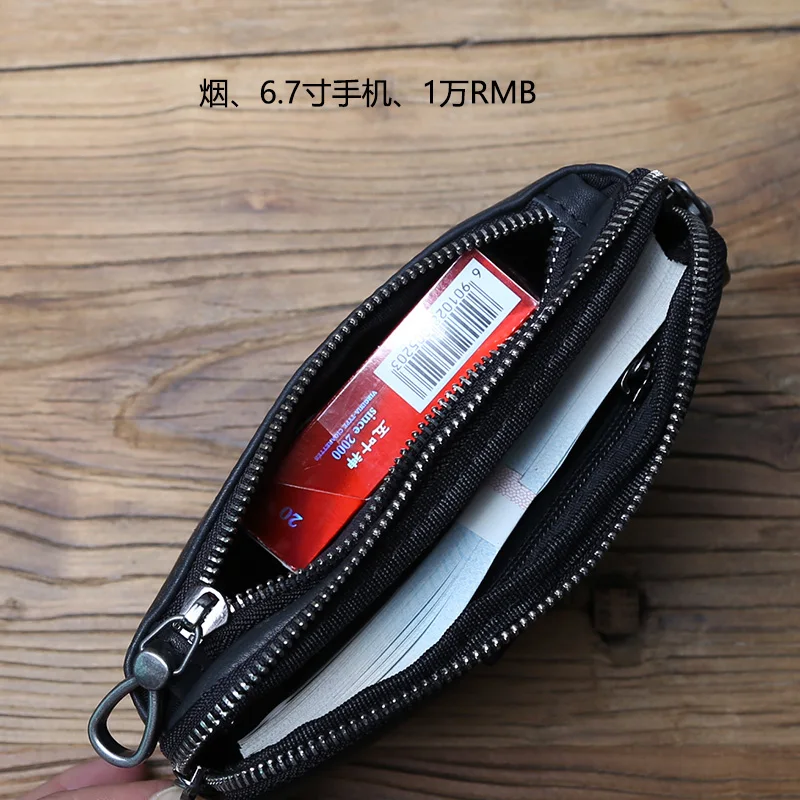 Genuine Leather Men's Mobile Phone Waist Bag Top Layer Cowhide Multifunctional Coin Card Holder  6.7 Inch Mobile Phone Bag NZPJ