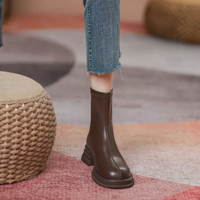 New Women's Boots Luxury Fashion Genuine Leather Short Boots Female Comfortable Women Shoes Elegant Ladies Shoes High Quality