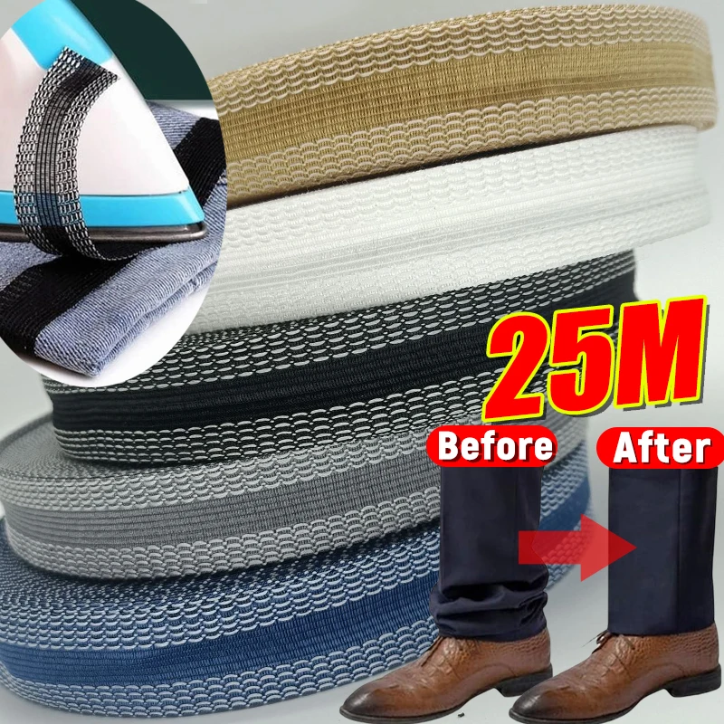 1/25M Self-Adhesive Pant Paste Tape for Pants Edge Shorten Trousers Patch Clothing Iron-on Hem Fabric Tape DIY Sewing Supplies