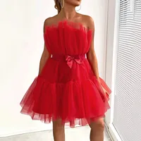 Fashion Sweet Cute Mesh Princess Dress For Women Party Dress Elegant Tutu Court Prom Bridesmaid Strapless Sexy Mini Dress - Image 3