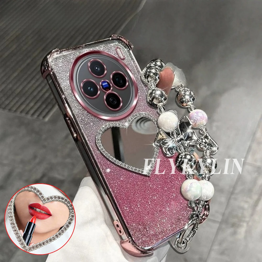 Love Mirror Anti-Drop Protective Shell with Sparkling Powder and Bracelet