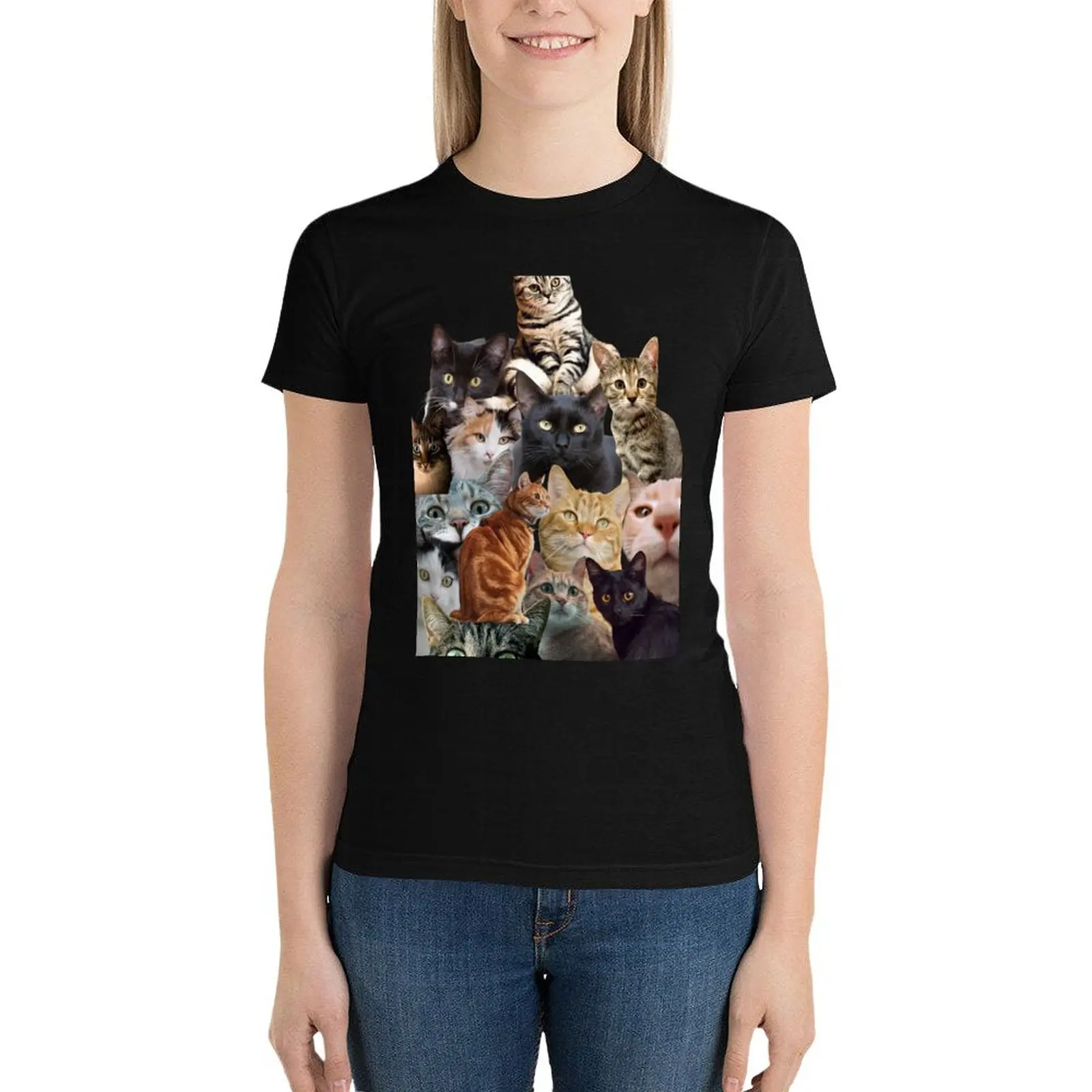 Cat Pattern T-Shirt vintage clothes tops shirts graphic tees black t shirts for Women