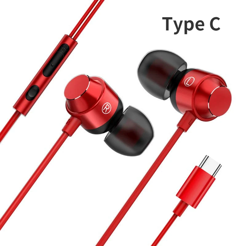 Type-C Metal Earphone for Oneplus 8 7 Pro In-ear Mic Wire Control Bass Magnetic Headset Earbuds for iPhone 12 13 Huawei P40 Pro running headphones Earphones & Headphones