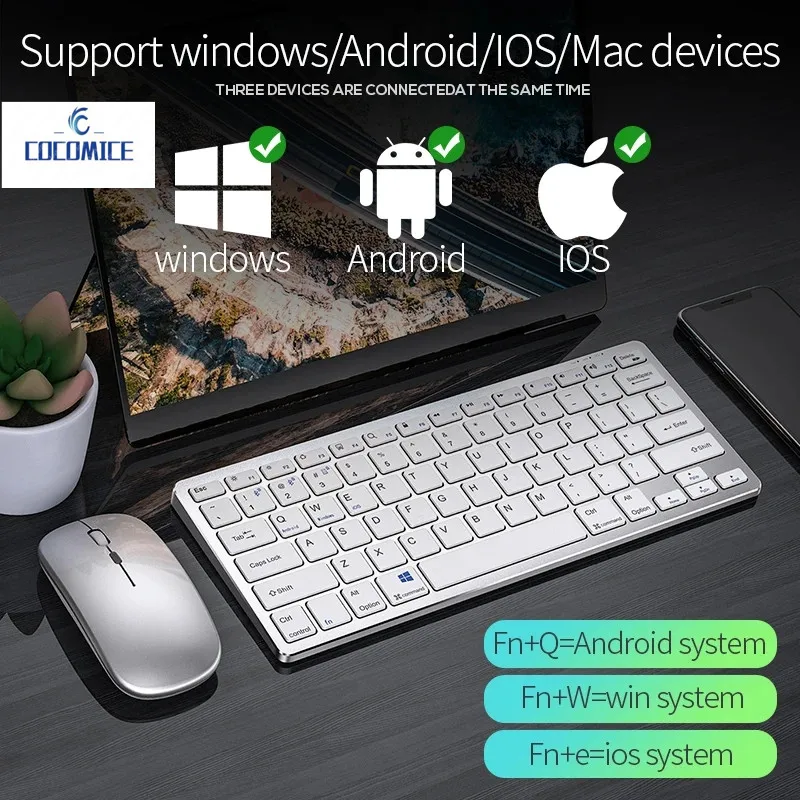 Bluetooth 3 Modes Wireless Keyboard and Mouse Combos Set Mute 78/94