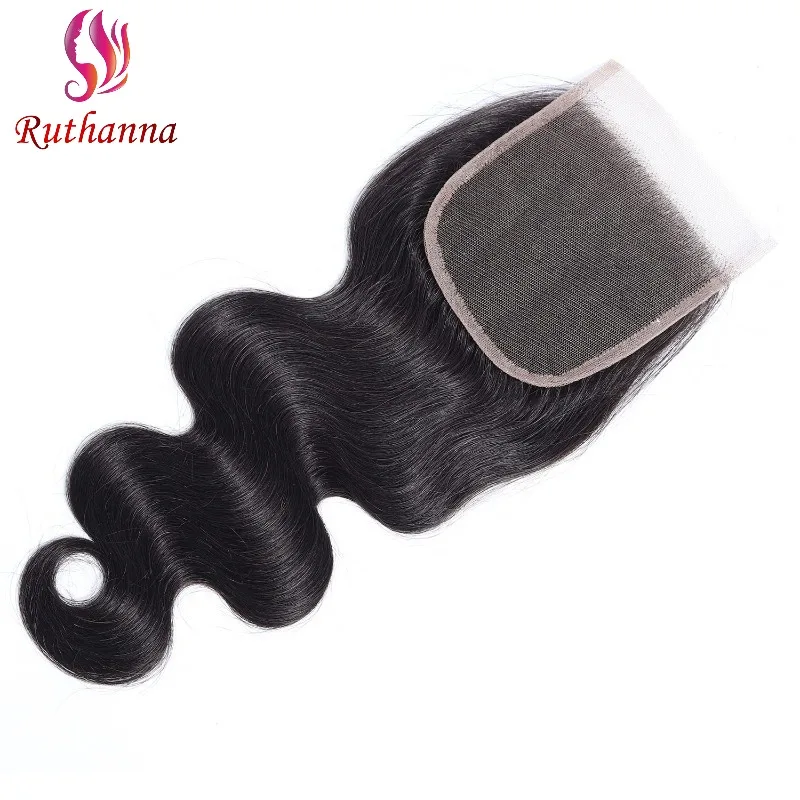 Body Wave 4x4 Lace Closure Human Hair Pre-Plucked Hairline Brazilian Virgin Hair Transparent Lace Closure Soft and Silky