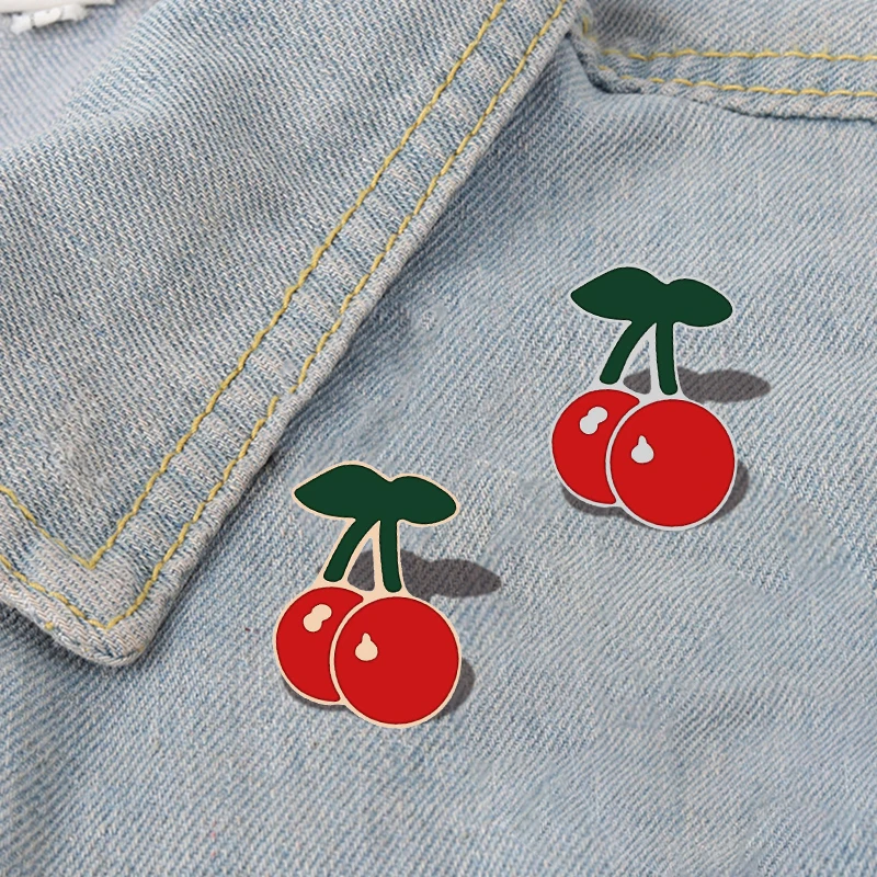 

Cute Red Cherry Fruits Lapel Jackets Pins Cartoon Brooches Buckle Badge Fashion Jewelry Gift For Women Girls Cherry Enamel Pin
